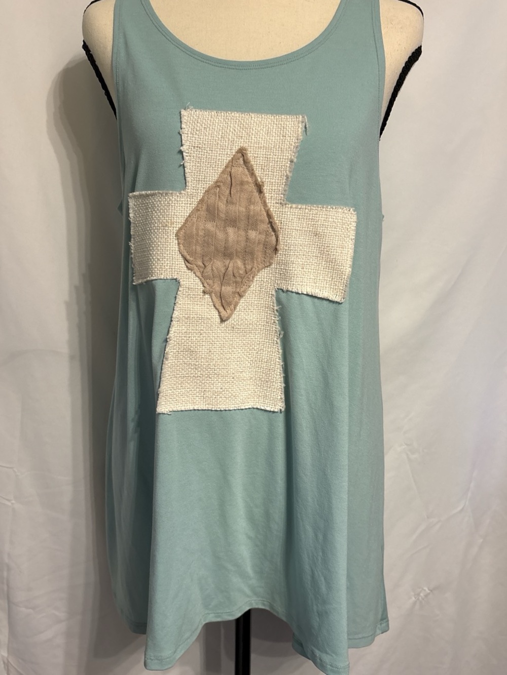 Sleeveless Light Aqua Cross Appliqué Tank Top